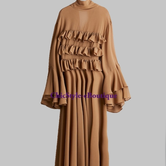h&m ruffled chiffon dress THE WHITE LOTUS H&M - Balloon-sleeved chiffon dress - burgundy